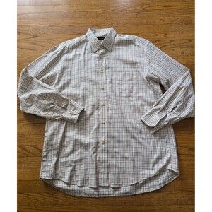 Canali Tan Plaid Nova Check 100% Cotton Mens Casual Dress Shirt Size Large